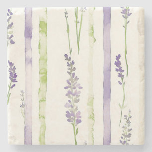 Porta-copo De Pedra Listras de Lavanda Floral