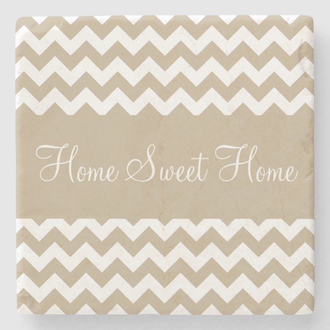 Porta-copo De Pedra Listras Khaki de Tan Chevron (Frente)