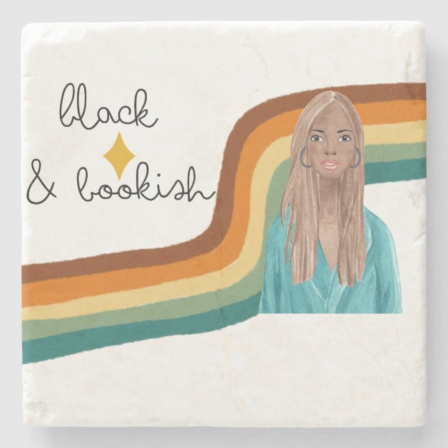 Porta-copo De Pedra Livro Retro Preto e Bookie (Frente)