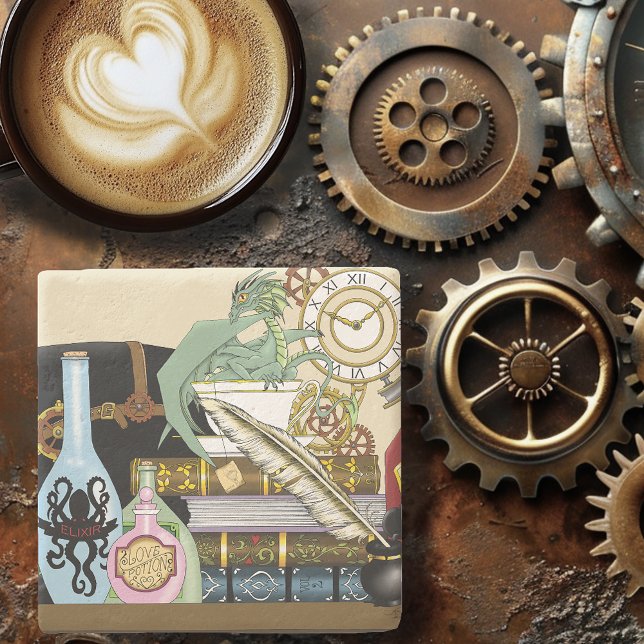 Porta-copo De Pedra Livros de Poções de Dragões Steampunk (Criador carregado)
