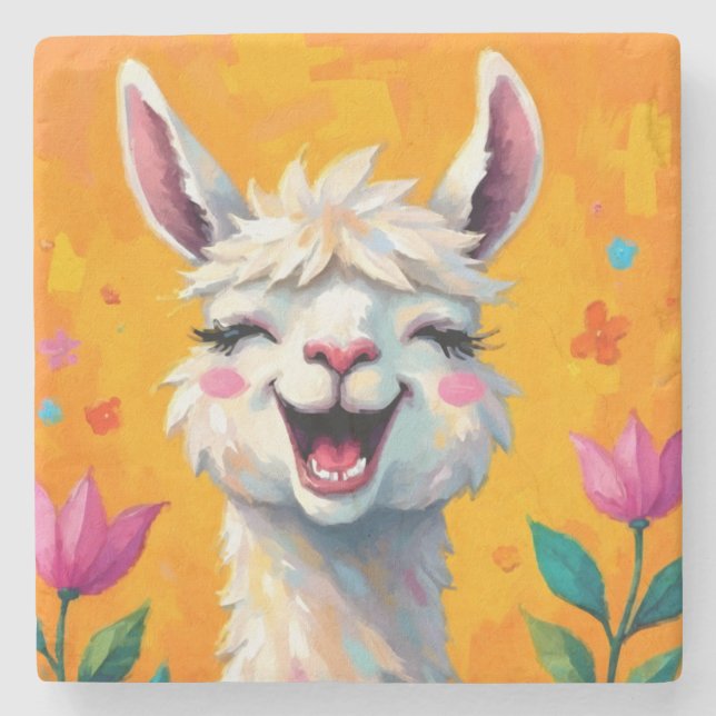 Porta-copo De Pedra Llama Love in Bloom (Frente)