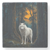 Lobo Branco Selvagem Sob a Luz da Lua Floresta Ani