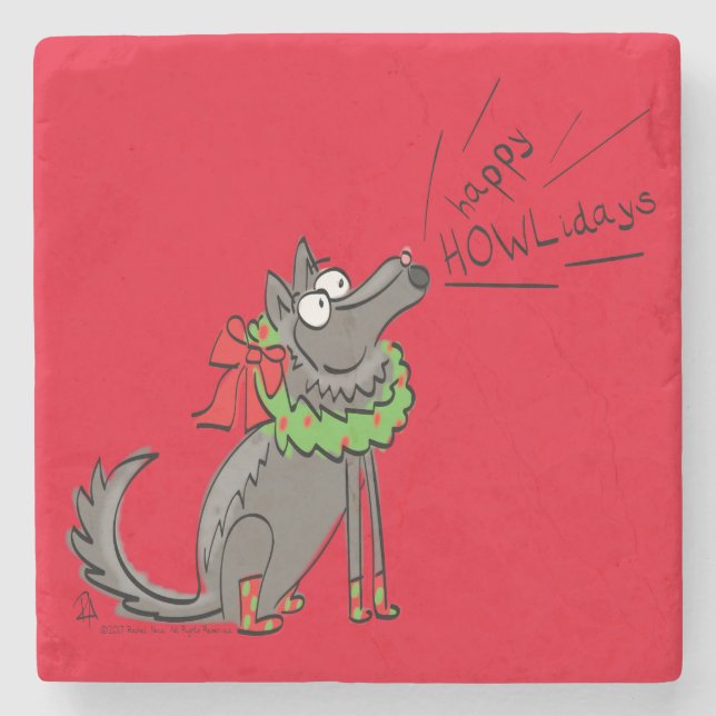 Porta-copo De Pedra Lobo Natal Engraçado Crianças Bonitas (Frente)