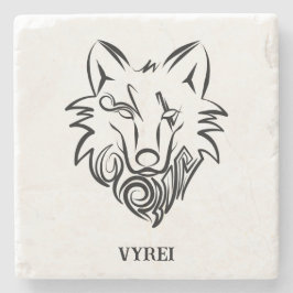 Porta-copo De Pedra Lobo Tribal Negro e Branco