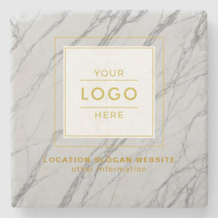 Porta-copo De Pedra Logotipo Empresarial Moderno de Mármore Branco com