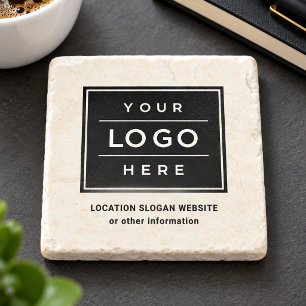 Porta-copo De Pedra Logotipo Empresarial Preto Personalizado Quadrado
