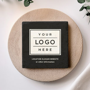 Porta-copo De Pedra Logotipo Empresarial Preto Personalizado Quadrado 