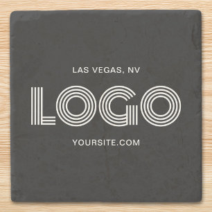 Porta-copo De Pedra Logotipo Retangular Moderno Preto e Branco Promo