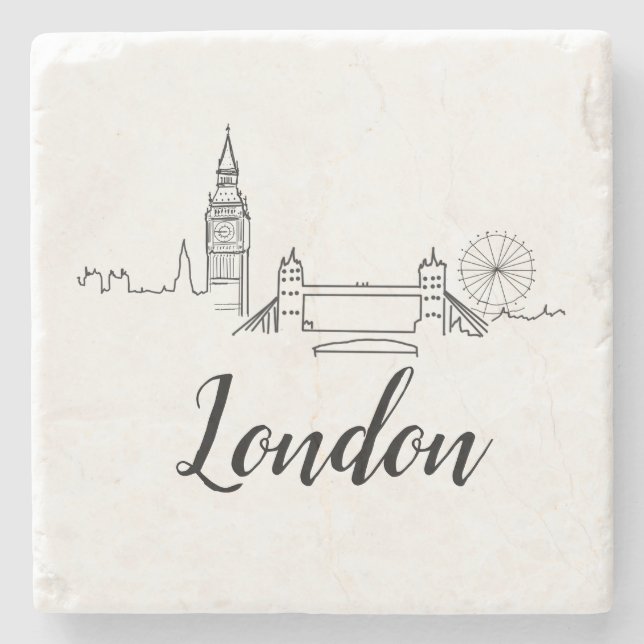 Porta-copo De Pedra London British Illustration Stone Porta copos (Frente)