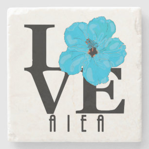 Porta-copo De Pedra LOVE Aiea Hawaii Blue Hibiscus