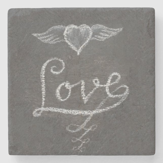 Porta-copo De Pedra Love and Heart in Chalk Chalkboard (Frente)