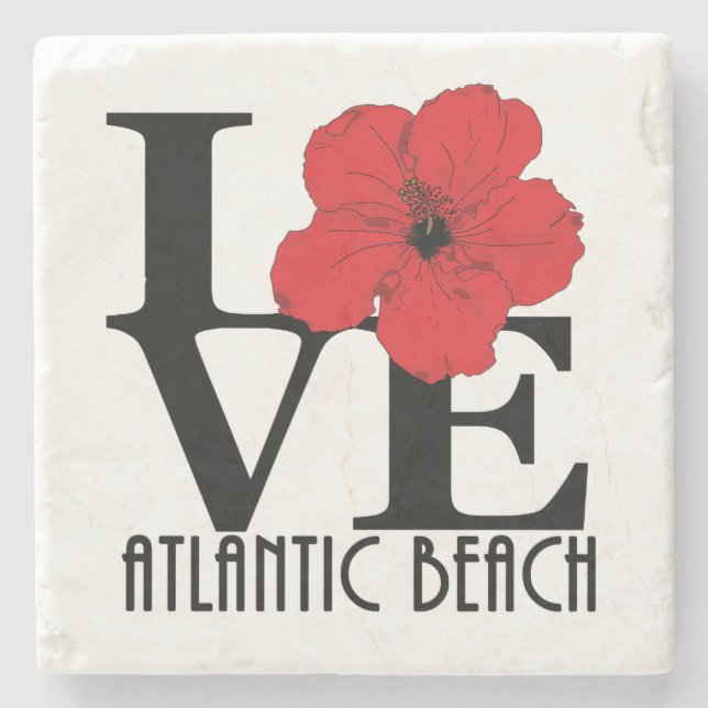 Porta-copo De Pedra LOVE Atlantic Beach Florida Red Hibiscus (Frente)