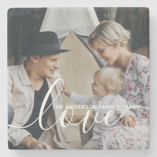 Porta-copo De Pedra 'Love' Foto personalizada da família com nome pers