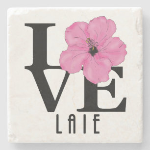 Porta-copo De Pedra LOVE Laie Hawaii Pink Hibiscus