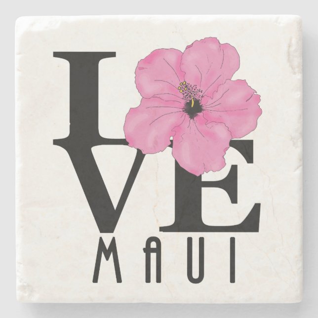 Porta-copo De Pedra LOVE Maui Rosa (Frente)