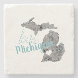 Porta-copo De Pedra Love Michigan Floral Cheia Silhouette