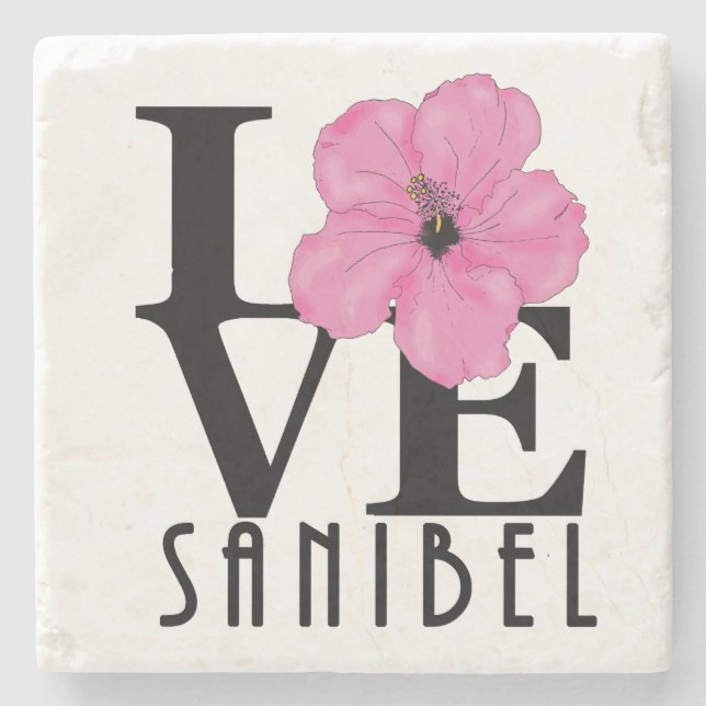 Porta-copo De Pedra LOVE Sanibel Rosa (Frente)