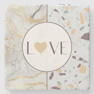 Porta-copo De Pedra Love Terrazzo Marble Stone Porta copos com Dourado