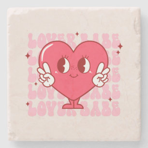 Porta-copo De Pedra Lover Babe   Coração e Texto de Repetição de Sorri