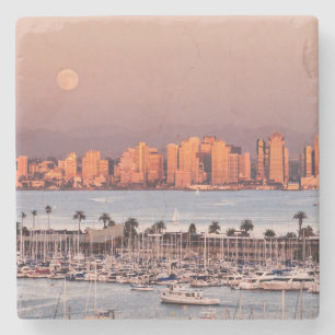 Porta-copo De Pedra Lua cheia sobre San Diego