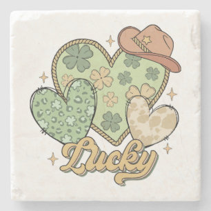 Porta-copo De Pedra Lucky Western Heart Shamrock irlandês