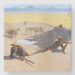 Porta-copo De Pedra Luta pelo Buraco d'água (por Frederic Remington)