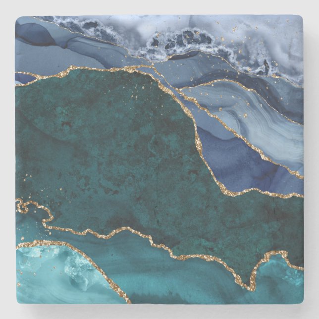 Porta-copo De Pedra Lux Peacock Agate & Dourado (Frente)