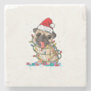 Porta-copo De Pedra Luzes da Árvore de Natal Pug Presentes de Natal do
