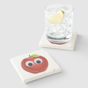 Porta-copo De Pedra Maçã Vermelha Engraçada com Olhos Googados