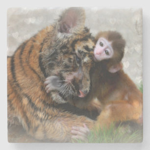Porta-copo De Pedra Macaco e tigre