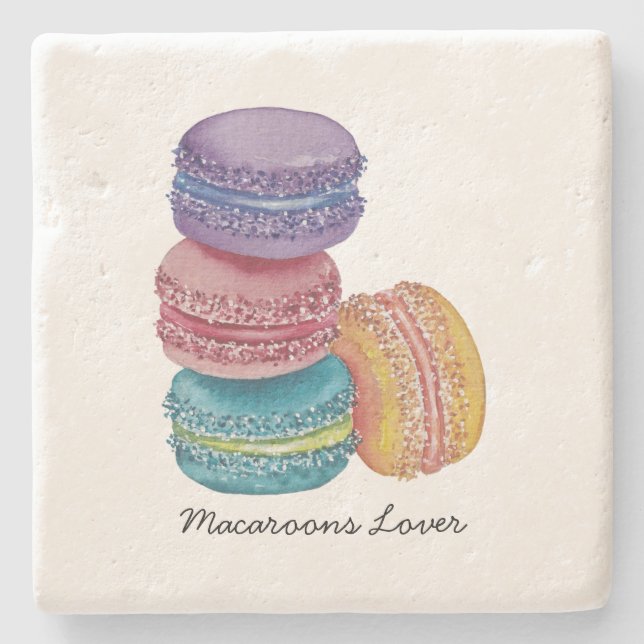 Porta-copo De Pedra Macarões Coxas Do Arco-Íris Em Aquarela (Frente)