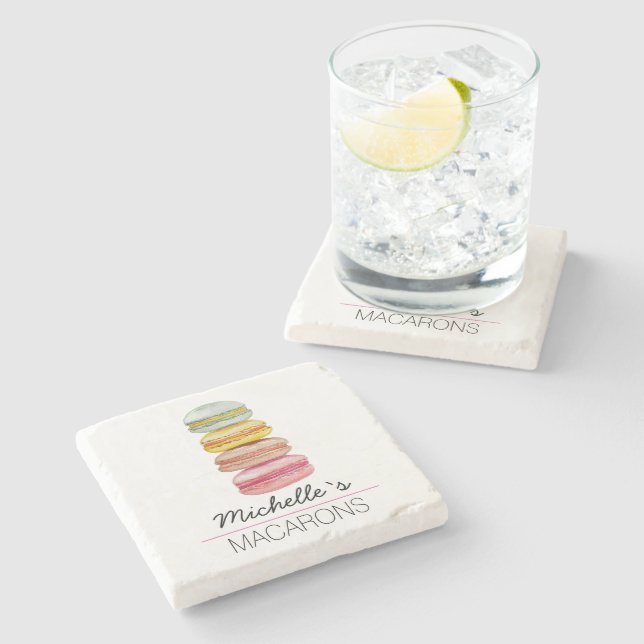 Porta-copo De Pedra Macarões Franceses pintados à mão (Lateral)