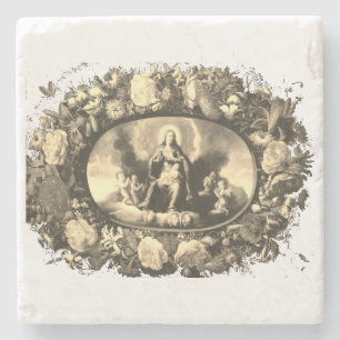 Porta-copo De Pedra Madonna - Maria coroa de flores de flor - shabby