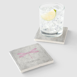 Porta-copo De Pedra Magenta Dragonfly Damask