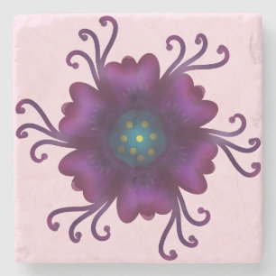 Porta-copo De Pedra Magenta Floral em Flor Flor Botânica Moderna