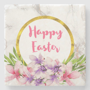 Porta-copo De Pedra Magnolias de Páscoa rosa e cor d'água roxa