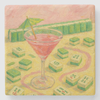 Porta-copo De Pedra Mahjong Chic Pintura Cocktail