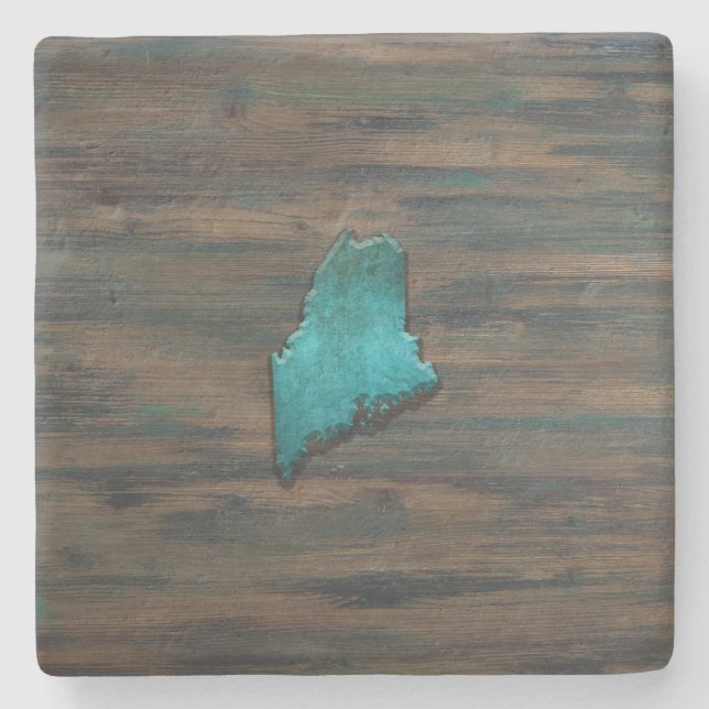 Porta-copo De Pedra Maine State Shape Teal (Frente)