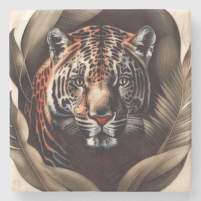 Porta-copo De Pedra Majestade Jaguar - Rei Da Selva (Frente)