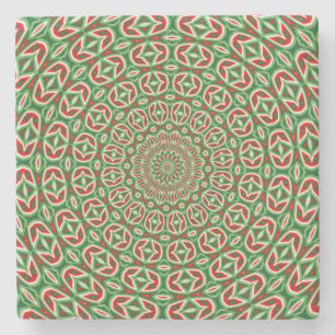 Porta-copo De Pedra Mandala de Natal em Verde e Vermelho com Branco de