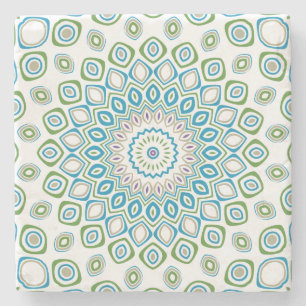 Porta-copo De Pedra Mandala do Oceano em Azul, Cinza e Branco