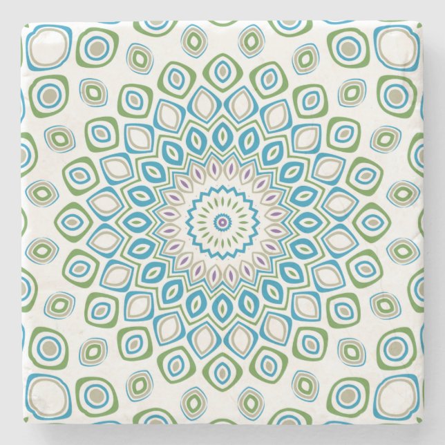 Porta-copo De Pedra Mandala do Oceano em Azul, Cinza e Branco (Frente)