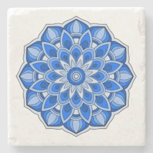 Porta-copo De Pedra Mandala em azul