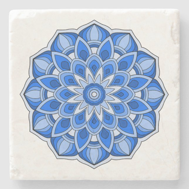 Porta-copo De Pedra Mandala em azul (Frente)