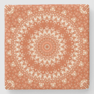Porta-copo De Pedra Mandala laranja.