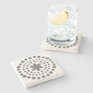 Porta-copo De Pedra Mandalas de Flocos de Neve Preto e Branco Minimali