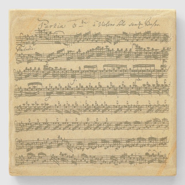 Porta-copo De Pedra Manuscrito da música de Bach Partita para o (Frente)