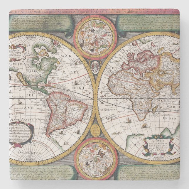 Porta-copo De Pedra Mapa antigo antigo inspirado (12) (Frente)