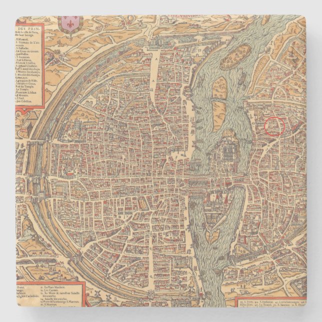 Porta-copo De Pedra Mapa antigo primitivo de Paris France (Frente)