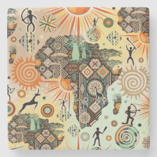 Porta-copo De Pedra Mapa da África Elementos Tribais Padrão Decorativo